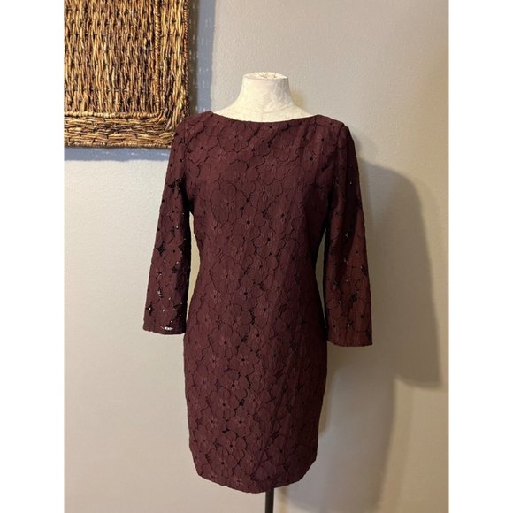 DVF Dress 8 Plum Sarita Flower Stretch Lace Career Church - Picture 3 of 13